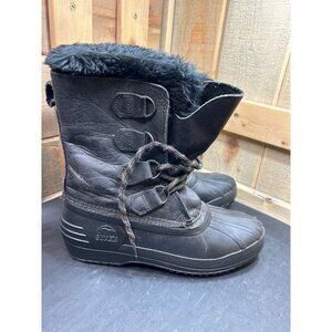 Sorel Womens Badger Winter Snow Boots Size 8 Black Leather Lined Insulated